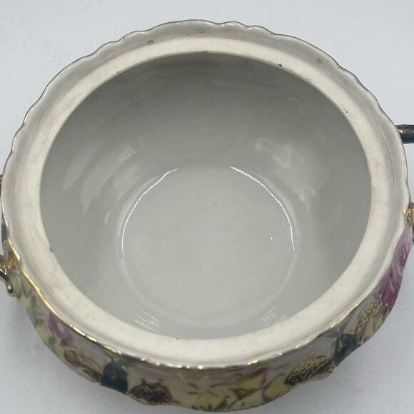 VTG Japanese‎ Porcelain Moriage Hand Painted 2 Handles Covered Serving Bowl Gold - Picture 3 of 15
